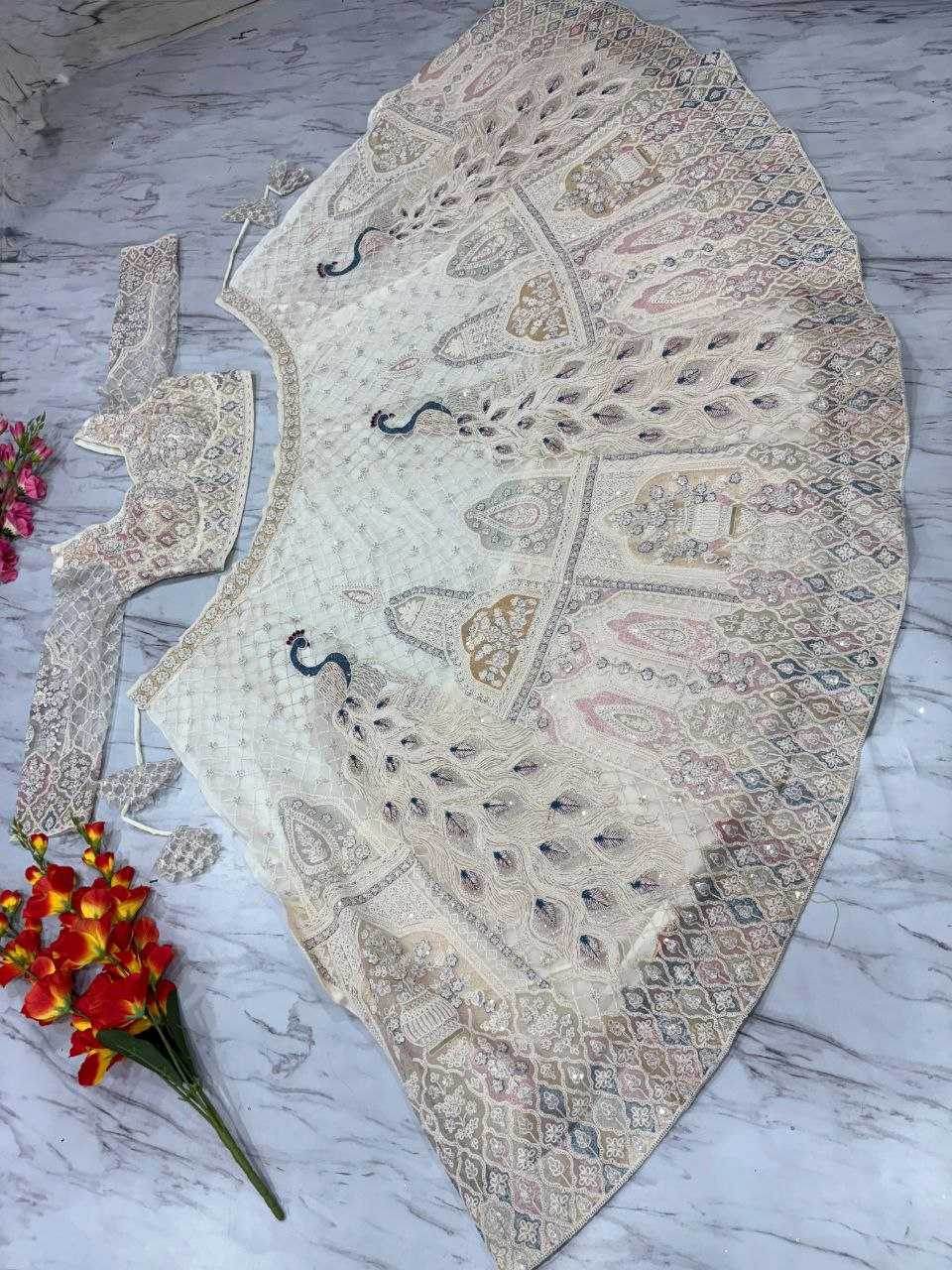 Butterfly Net Designe White Lehenga - MYLUXURY LANE ENTERPRISE